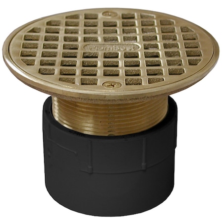 Jones Stephens 2in. PVC Over Pipe Fit Drain Base with 2in. Metal Spud and 4in. Polished Brass Strainer D53208